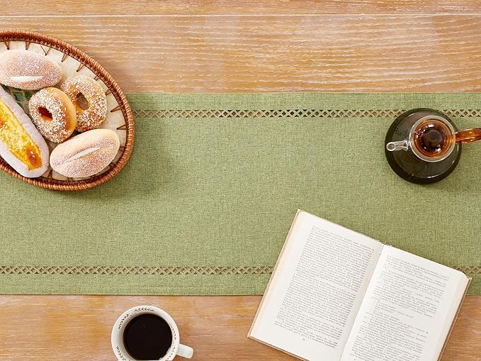 Rustic Burlap Table Runner, Sage Green Table Runners 48 inches Long | Double - Image 7