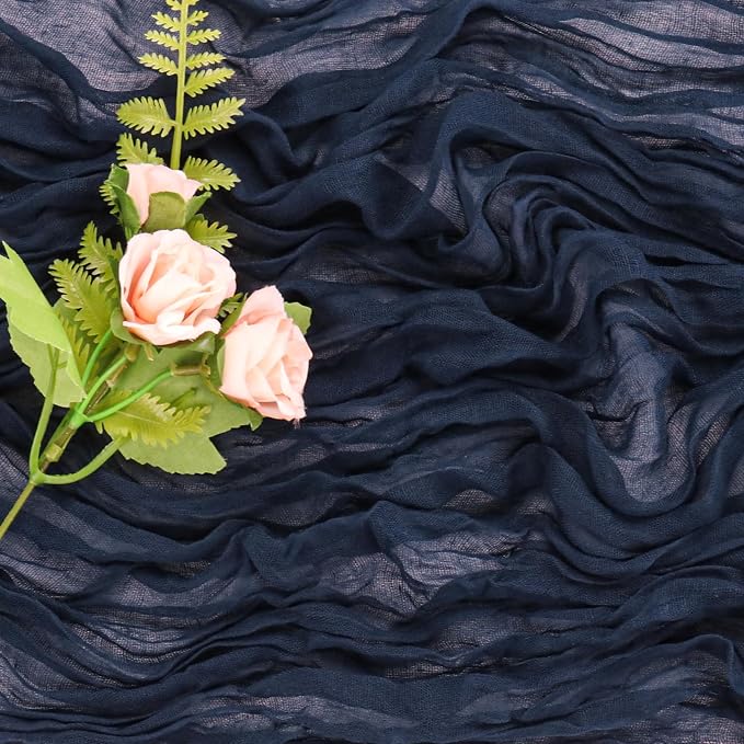 6 Pieces Navy Blue 10FT Cheesecloth Table Runner Boho Gauze Fabric Table Runner - Image 5