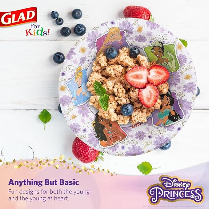 Glad for Kids Disney Princess Kids Disposable Bowls, 12 Oz, 40 Ct, 8-Pk | Sturdy - Image 4