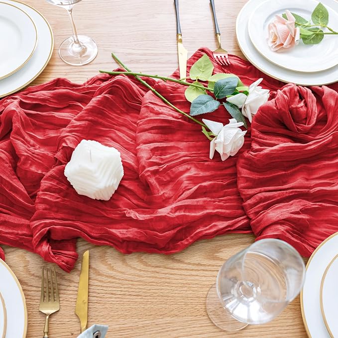 Cheesecloth Table Runner Red 10FT Boho Gauze Runner - Image 5