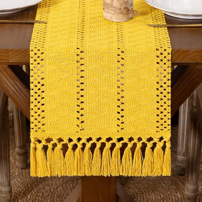 DeZerlor Boho Macrame Table Runner Spring Easter Farmhouse Woven Small Table by DeZerlor