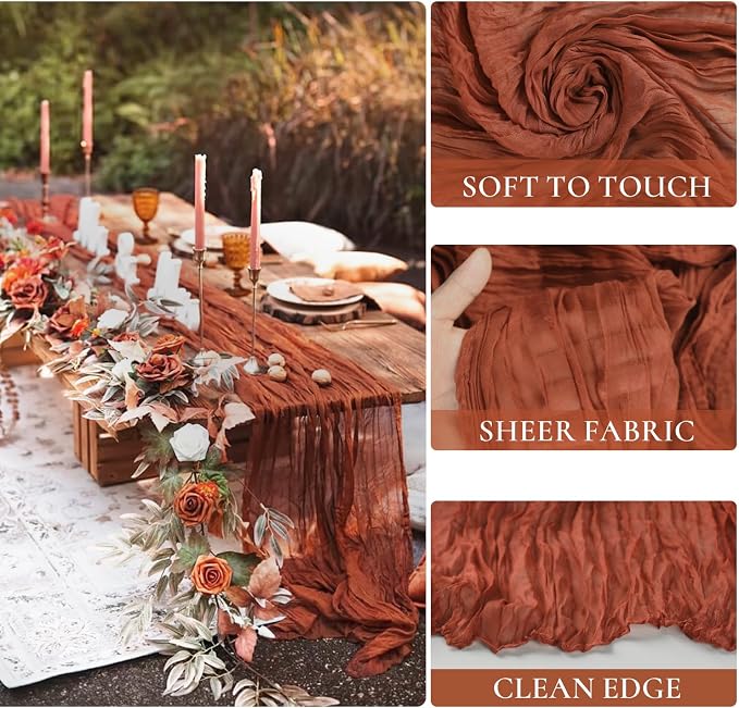 10 Pack Terracotta Cheesecloth Table Runners 35x120 Inch, 10FT Rustic Burnt - Image 2