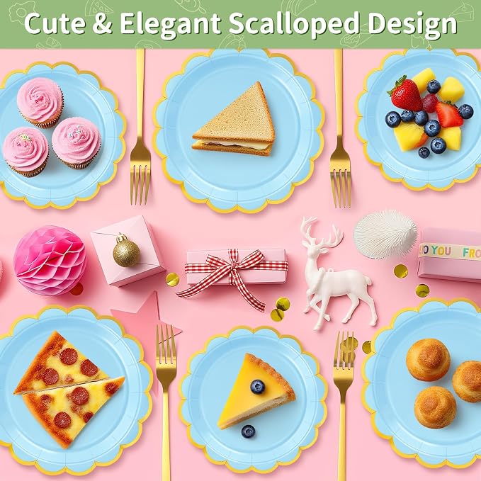 50 Pcs Light Blue Paper Plates Disposable, Dessert Cake Plates, - Image 6