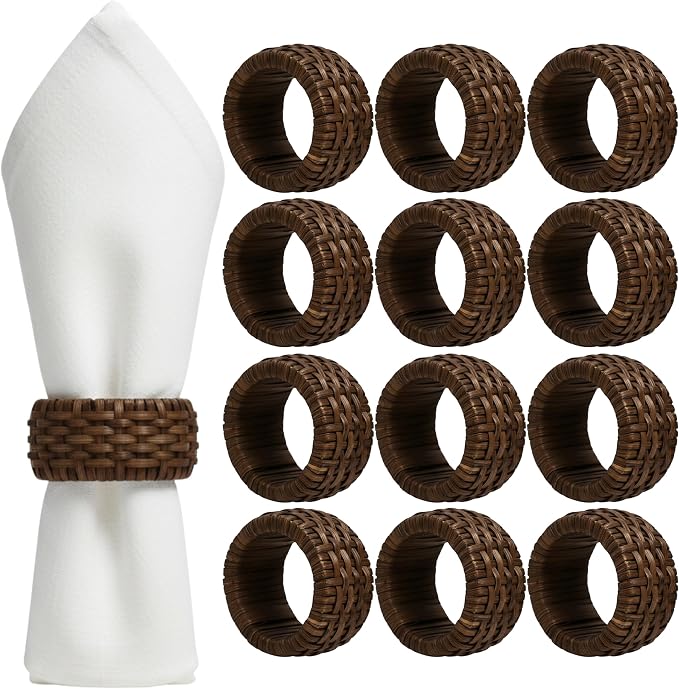 ALPHA Living HOME Woven Napkin Rings Set of 12, Rustic Farmhouse Cane Napkin by ALPHALivingHOME
