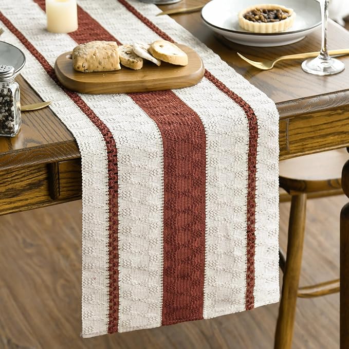 Artoid Mode Caramel Rustic Woven Table Runner 12x48 Inch | Holiday Farmhouse by ArtoidMode