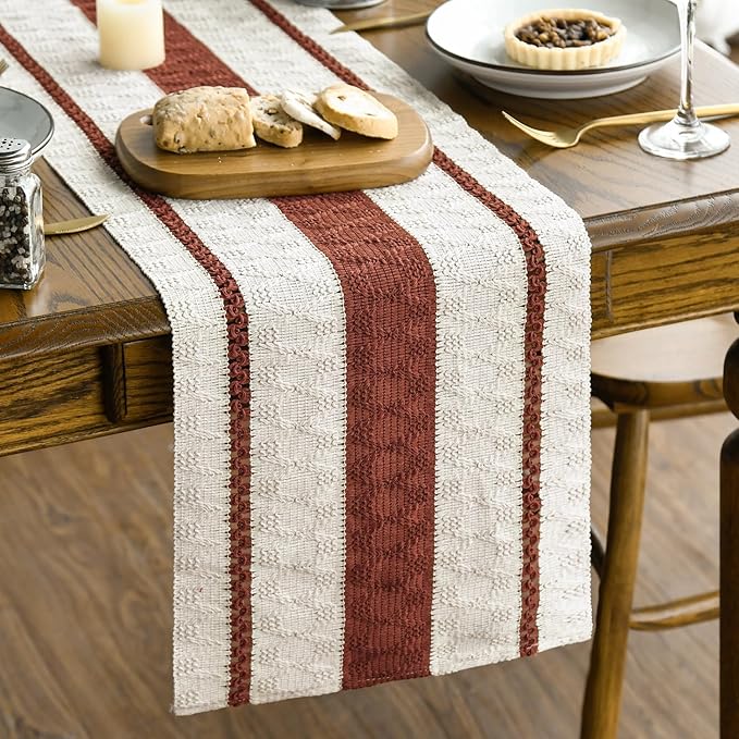 Artoid Mode Caramel Rustic Woven Table Runner 12x36 Inch | Holiday Farmhouse by ArtoidMode