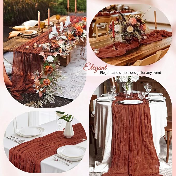 4 Pack Terracotta Cheesecloth Table Runner 10Ft, Fall Table Runner 21.5 x 120 - Image 6
