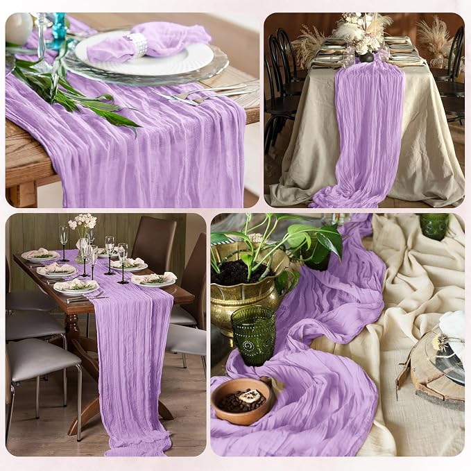 6 Pack Lavender Cheesecloth Table Runner 17x108 Inch Semi Sheer Boho Gauze - Image 5