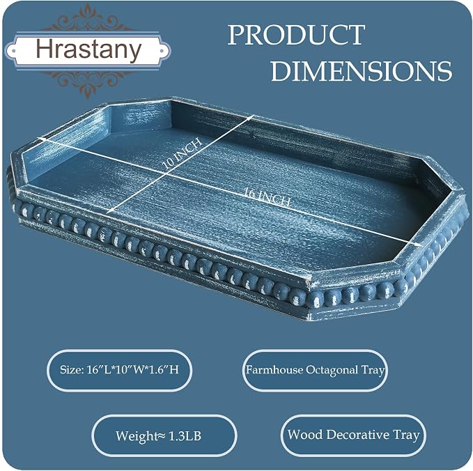 Hrastany Blue Wood Deocrative Tray, Coffee Table Tray - Image 2