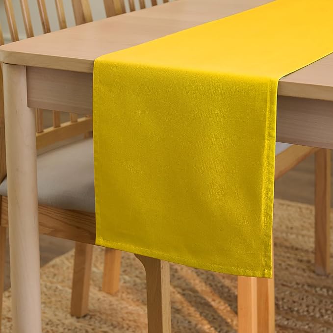 Encasa XO Table Runner, Cotton Canvas Dining Runner 13"x104" | Sunbeam Yellow by EncasaXO