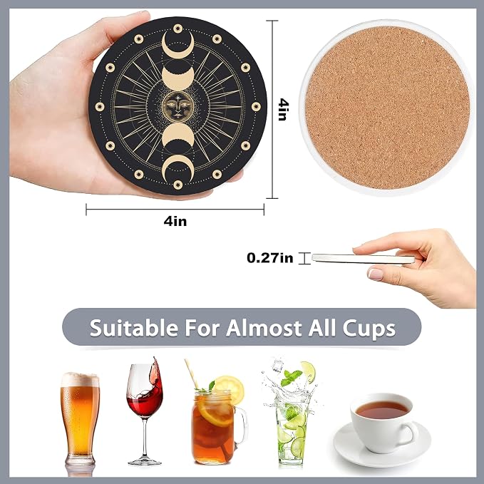 Drink Coasters Set of 6 with Holder, Fit All Cups, Tabletop Protection Mat - Image 2