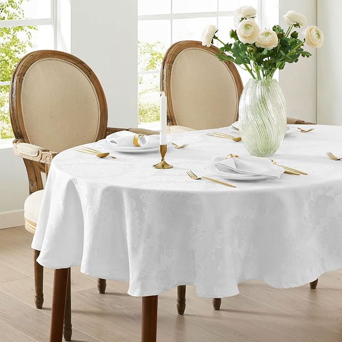 Newbridge Barcelona Luxury Damask Fabric Tablecloth, 60” Wide x 120” Oval - Image 7