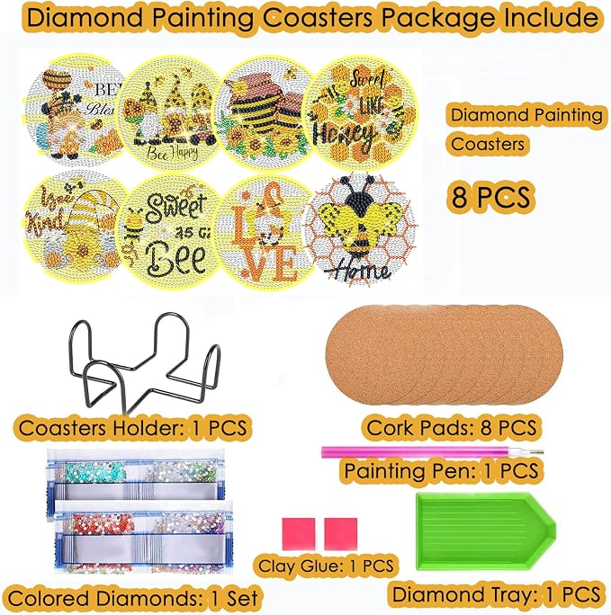 TDOOW Diamond Art Coasters, DIY Bee Diamond Art Kit - Image 5