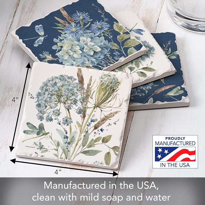 Thirstystone Bohemian Blue 4 Pack Assorted Tumbled Tile Stone Coasters | 4" - Image 3