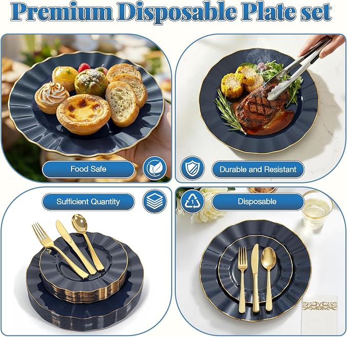 Glowserve 175 Piece Disposable Plastic Plates Dinnerware Set - Image 7