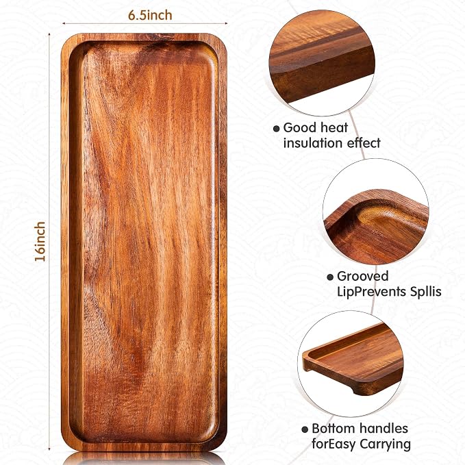 Roowest 5 Pack Solid Acacia Wood Serving Trays - Image 2