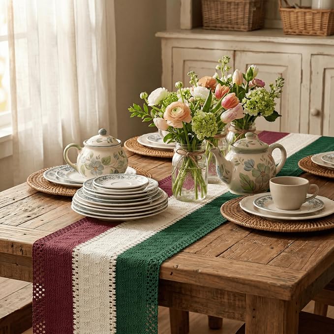 Artoid Mode Green Beige Red Farmhouse Rustic Table Runner 12x48 Inch | Holiday - Image 4