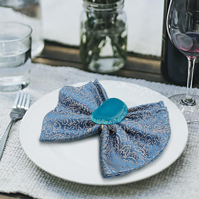 CozyTower Agate Napkin Rings Set of 4, Unique Geode Napkin Rings | Gold Napkin - Image 4