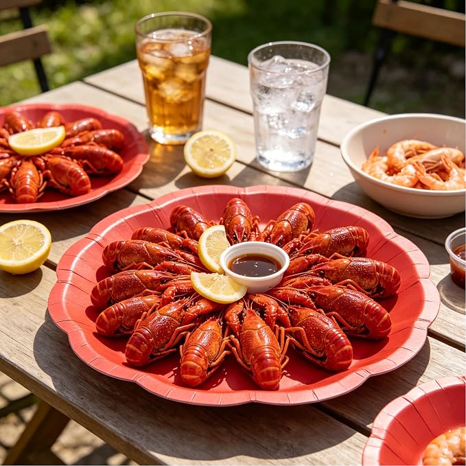 NatNarr 30 Pcs Red Paper Plates 9 Inch Scalloped Dinner Cake Plates | Red Party - Image 4