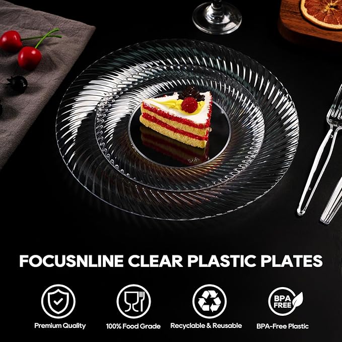 FOCUSLINE 7 Inch Clear Plastic Plates, Premium Hard Plastic - Image 6