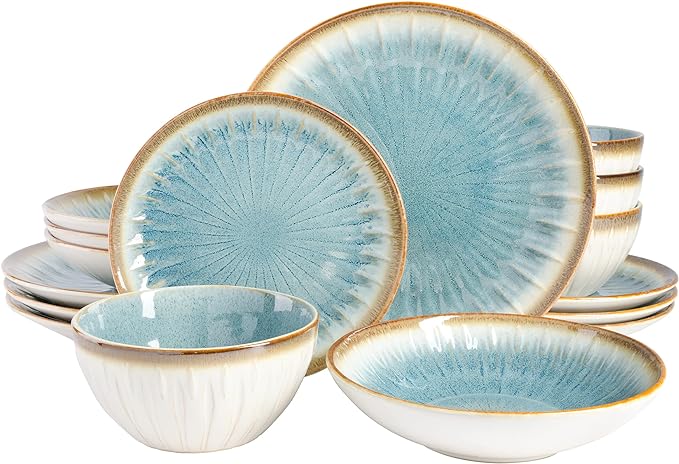 Gibson Elite Mayfair Bay 16-Piece Embossed Double Bowl Dinnerware Set, Service by GibsonHomewares