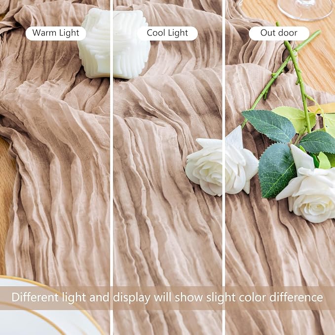 Cheesecloth Table Runner 10FT 3Pcs Nude Pink Boho Gauze Sheer Table Runners | - Image 8