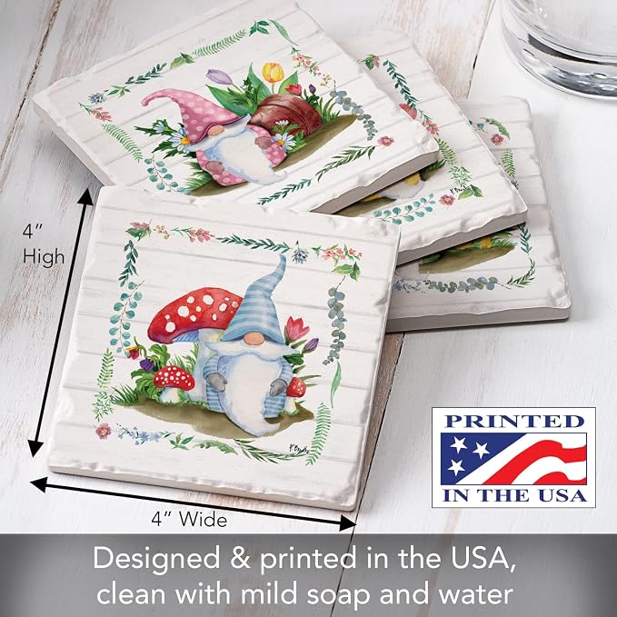 Thirstystone Spring Gnome 4 Pack Assorted Tumbled Tile Stone Coasters | 4" - Image 4