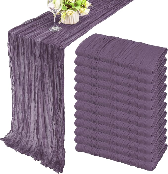 Fivenl 12 Pack Grape Cheesecloth Boho Gauze Table Runner 35x72 Inch Rustic by Fivenl