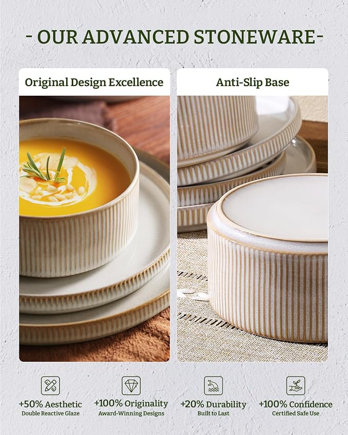 Famiware Star Stoneware Dinnerware Set, Cappuccino White | Dinner Plates - Image 6