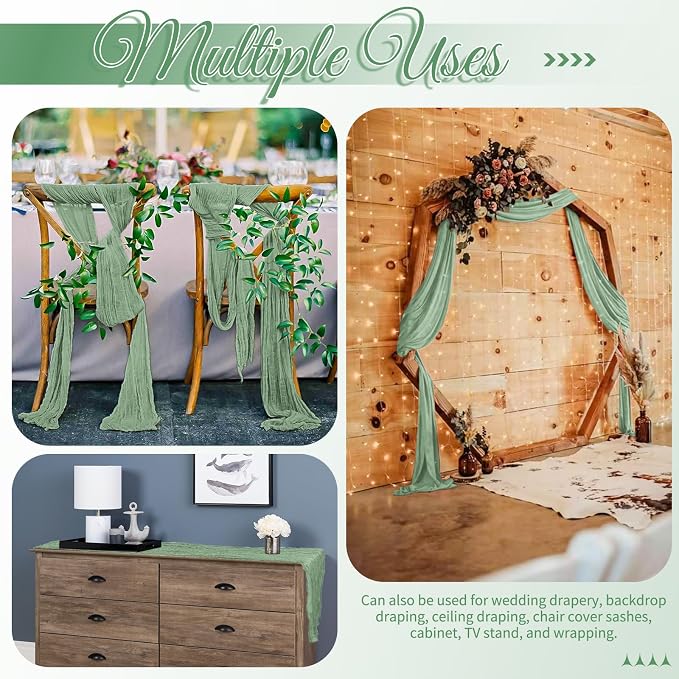 15 Pack Sage Green Table Runner 17 x 108inch Cheesecloth Table Runner Boho - Image 5