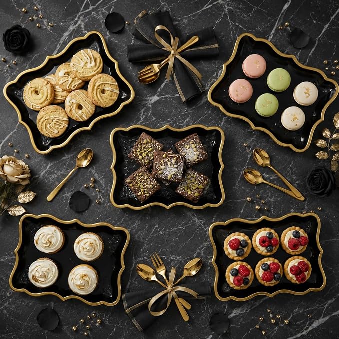 Black & Gold Rectangle Dessert Trays, 10 Pack, Appetizers, Weddings And Parties - Image 6