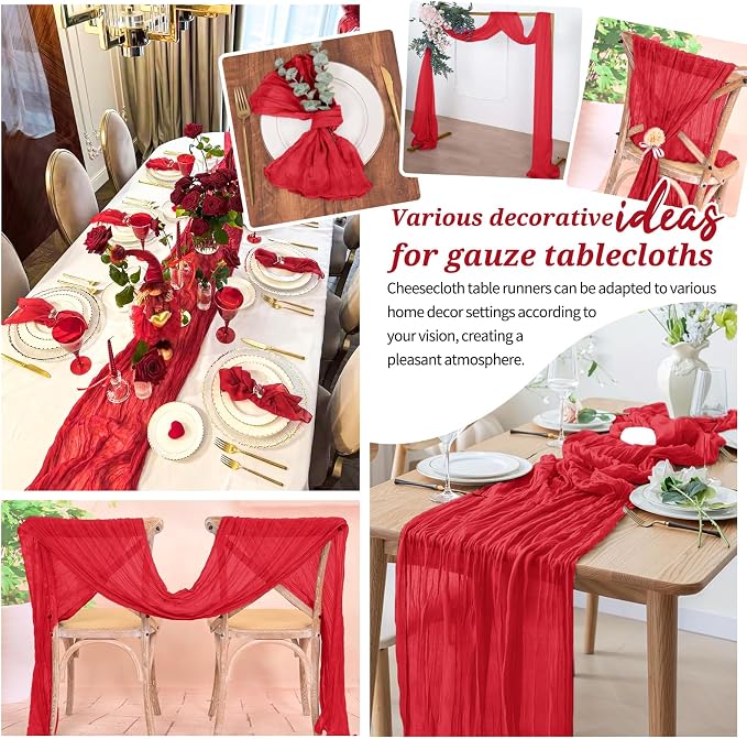 Pesonlook Cheesecloth Table Runner Red, 20 Pack 17.7x108 inch, Long | Rustic - Image 7