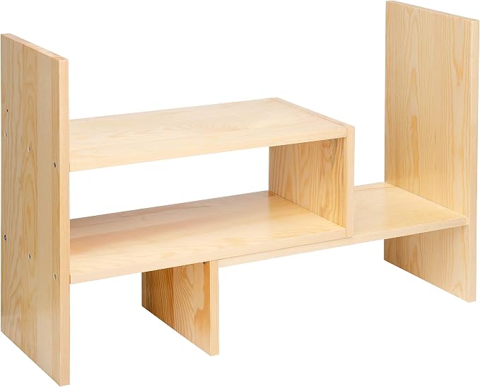 Desktop Organizer Office Storage Rack Adjustable Natural Wood Display Book - Image 5
