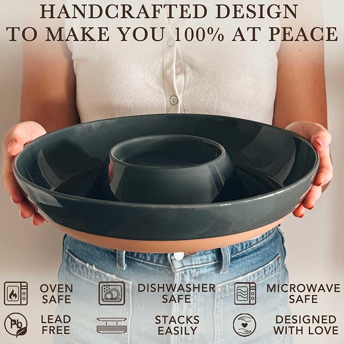 Mora Ceramic Chips and Dip Serving Tray: Large Divided Party Bowl Set - Image 4