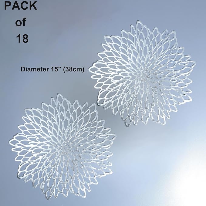Snowkingdom 18 Pack Silver Placemats Metallic Glitter Vinyl Dinning Table Mats - Image 2