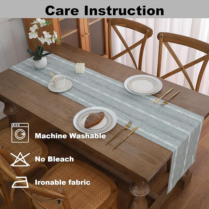 Gernaice 2PCS Boho Table Runner, Embroidered Cotton Linen Farmhouse Table - Image 5