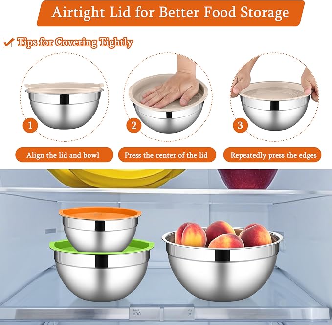 LIANYU Stainless Steel Metal Mixing Bowls, 3 Sizes Large and Small Salad Mixing - Image 5