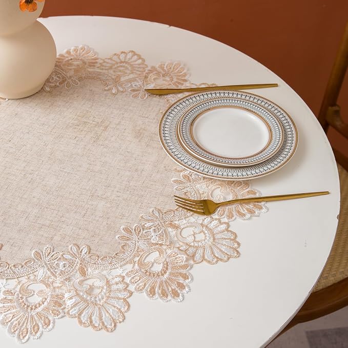 European Antique Jacquard Lace Table Doilies, Small Farmhouse Linen Embroidered - Image 5
