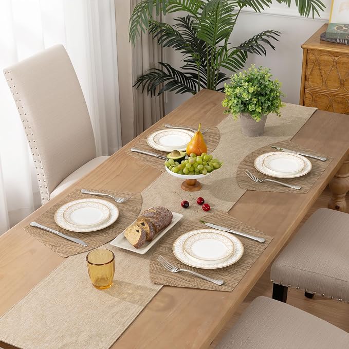 SHACOS Round Table Placemats Wedge Placemats Set of 8 Woven Vinyl Curved Table - Image 9