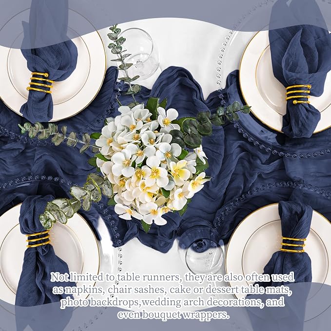 4 Pack Navy Blue Table Runner 17 x 108inch Cheesecloth Table Runner Boho Gauze - Image 7