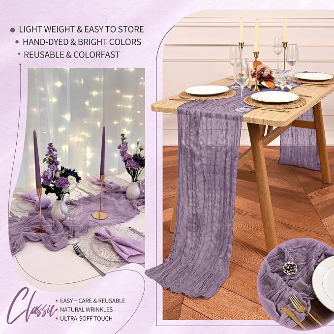 Showgeous 2 Pack Purple Cheesecloth Table Runners Boho Wedding Decor | Rustic - Image 5