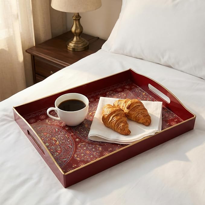Boho Red Decorative Tray, Serving Tray - Image 4