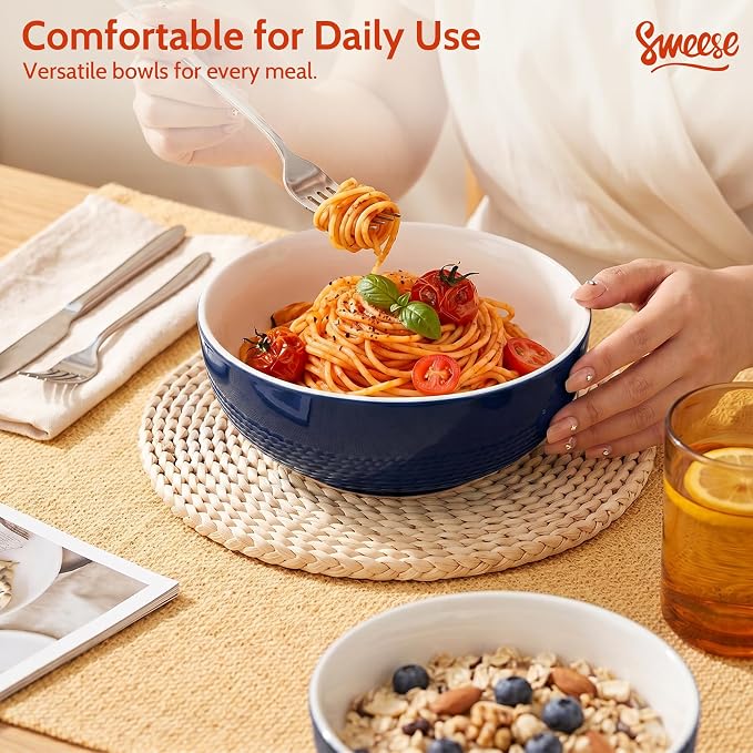 Sweese Ceramic Soup Bowl Set of 4, 29 oz Round Pasta Bowl Stackable Serving Bowl - Image 4