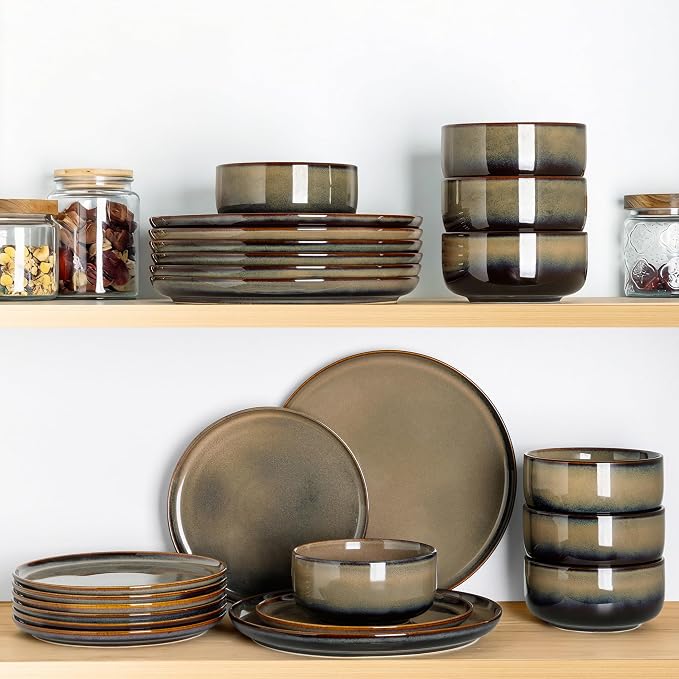 Ceramic Dinnerware Set for 8, 24-Piece Plates and Bowls Set | Handmade Reactive - Image 6