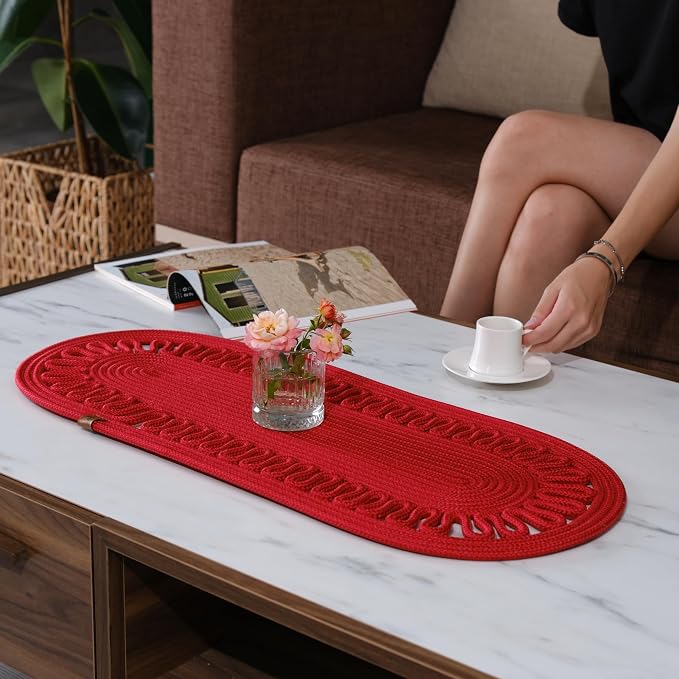 Oval Jute Table Runner | Woven Braided Dining Runner | Natural Textured Rattan by WhiteTowns
