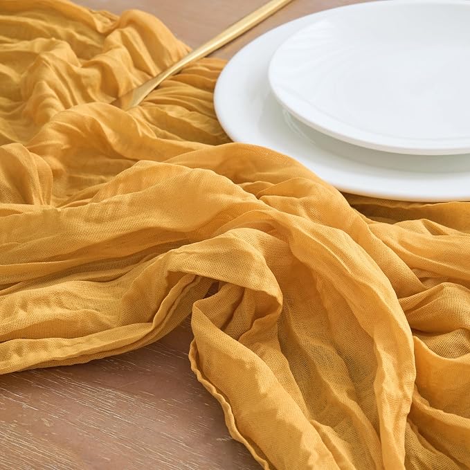 Asee'm 2pcs Gold Yellow Cheesecloth Table Runner Summer 10FT Rustic Gauze | - Image 4