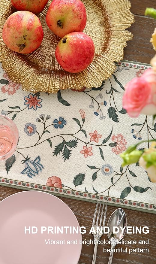 Designer Vintage Linen Long Table Runner, Floral Pattern, Dining Table - Image 4
