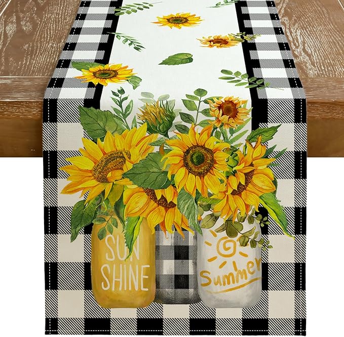 Sunflower Summer Table Runner 13x120 Inch, Kitchen Dining Table Decoration by GEEORY