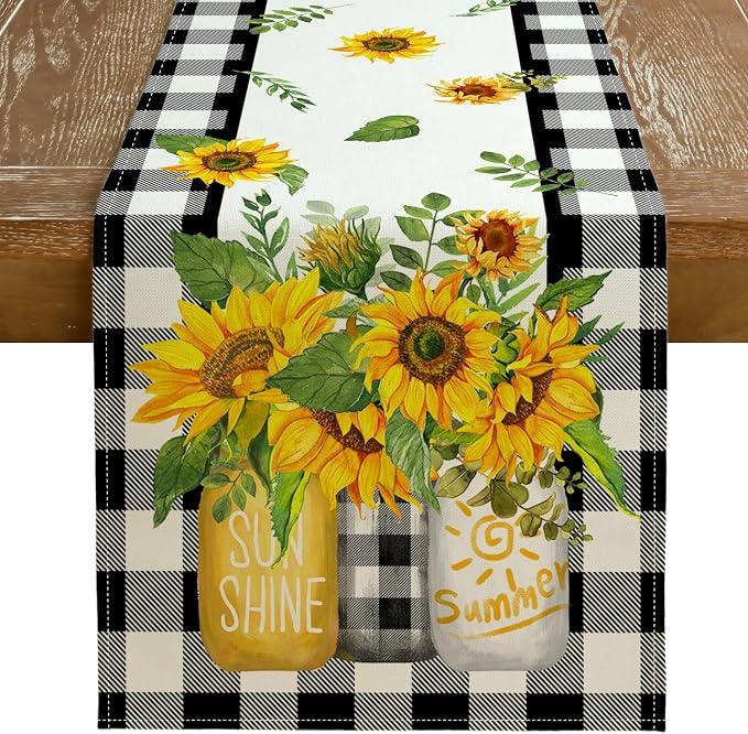 Sunflower Summer Table Runner 13x60 Inch, Kitchen Dining Table Decoration by GEEORY
