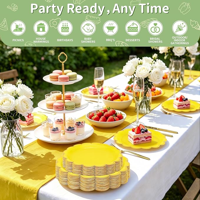 50 Pcs Yellow Paper Plates Disposable, Dessert Cake Plates, - Image 3